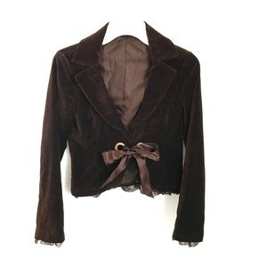 Suede blazer with a tie and lace details